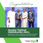 Renewed Hope Ambassadors (RHA), in Lagos State, especially in the Ikorodu Federal Constituency, congratulate Senator Mukhail Adetokunbo Abiru, FCA, on receiving the prestigious Nairametrics Legislative Excellence Award for the Advancement of the Financial Services Sector.